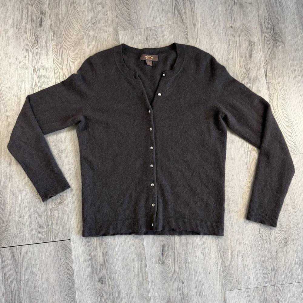 Victor Alfaro Cardigan Sweater Womens Large Gray 100% Cashmere Button Front